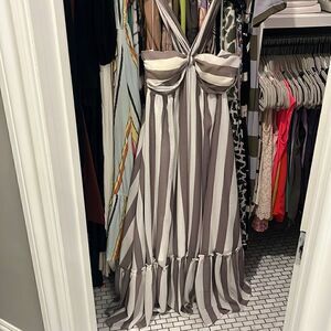 Vici Collection plum and white striped maxi dress, size Medium, new